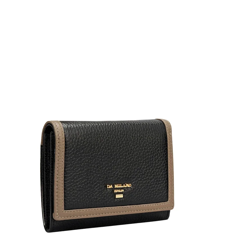 دا ميلانو Wax Leather Ladies Wallet - Black